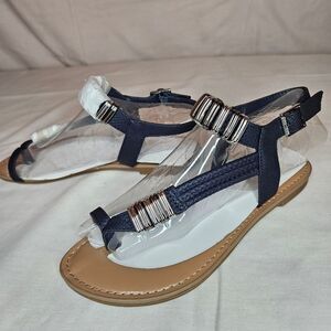 Bar III Vera Mediterranean Sandals NWT Sz 5 Navy Strappy Metal Bead Boho Accent
